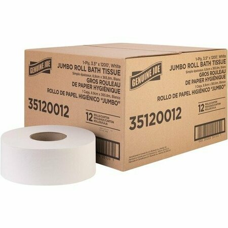 BSC PREFERRED Genuine Joe Bath Tissue Roll, Jumbo, 1-Ply, 3.63inx1200ft , 8.88inDia, WE, 12PK GJO35120012